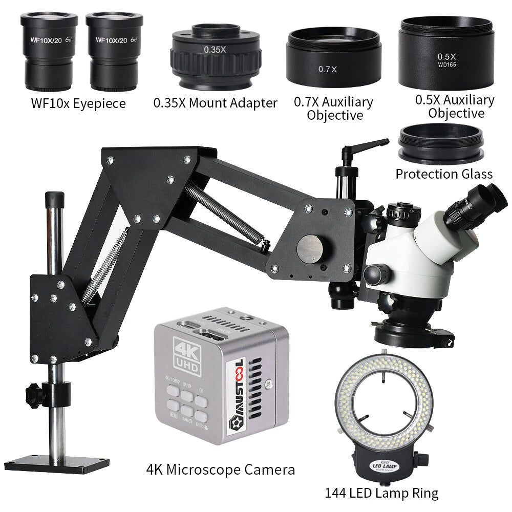 4K Binocular Stereo Microscope Magnifier Stand Diamond Setting Microscope Camera EU Plug For Jewelry Optical Tools