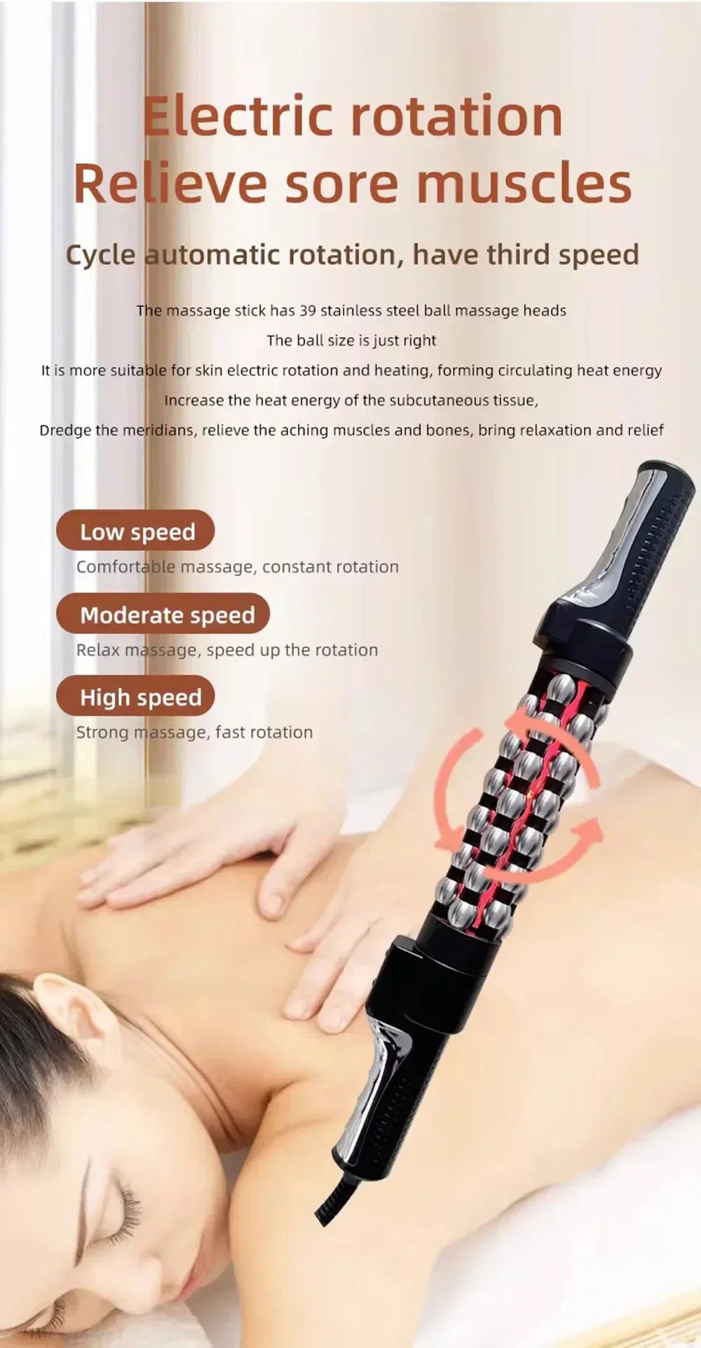 Electric Rotating Massager for Whole Body Relaxation, Vibration Therapy, 100-240V, Multi-Temperature Control, ABS & Steel