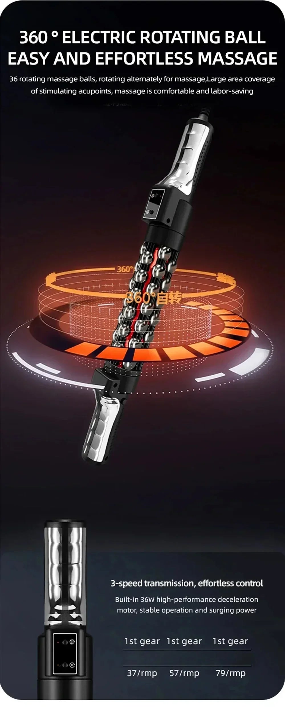 Electric Rotating Massager for Whole Body Relaxation, Vibration Therapy, 100-240V, Multi-Temperature Control, ABS & Steel