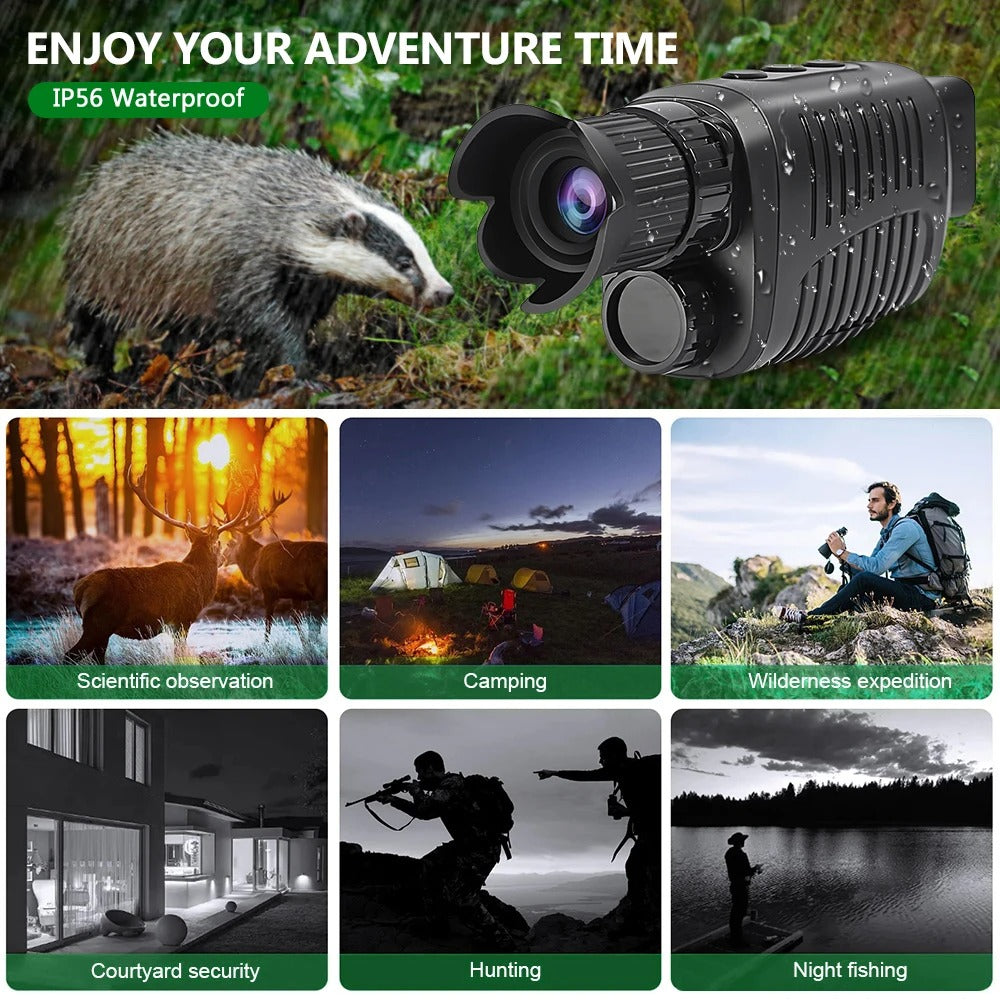 1080P HD Night Vision Monocular, 5X Zoom, 300m Infrared Camera, IPX4 Waterproof, Outdoor Hunting Telescope