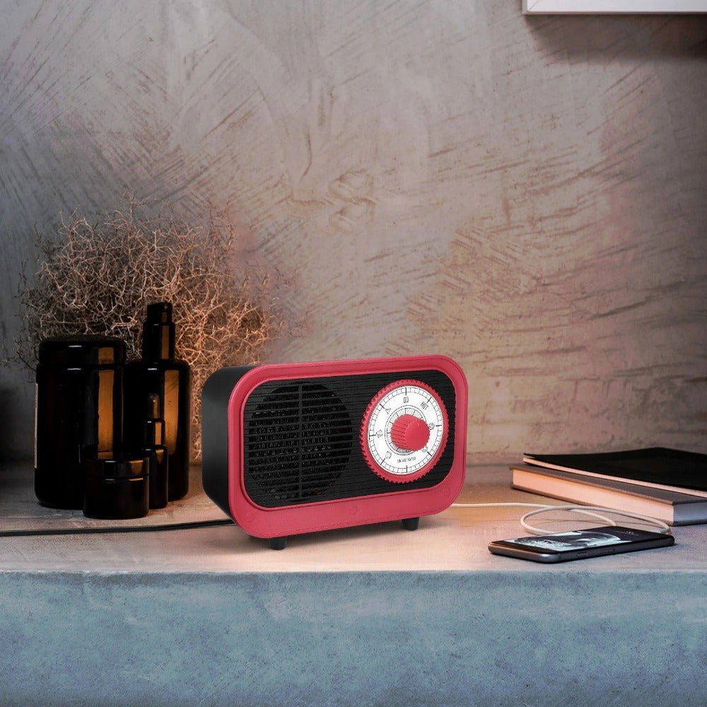 Retro Style Electric Space Heater - Mini Indoor Fan, Quiet Ceramic Heating, Overheat Protection, 250V for Bedroom/Office