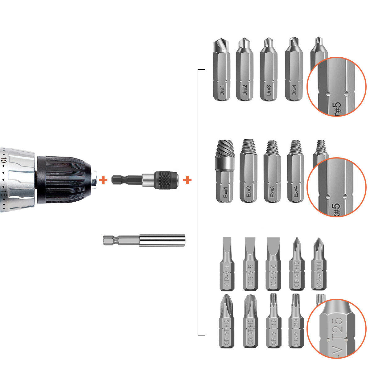 33PCS HSS Screw Removal Bit Screwer Extractor Drill Adapter for Remove Bolts