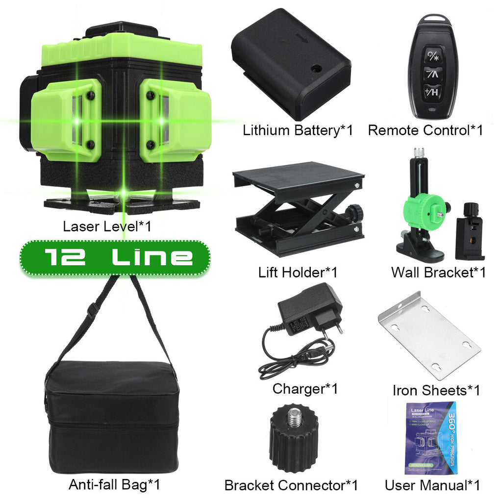 16/12/8 Line 4D 360 Horizontal Vertical Cross Green Light Laser Level Self-Leveling Measure APP Control