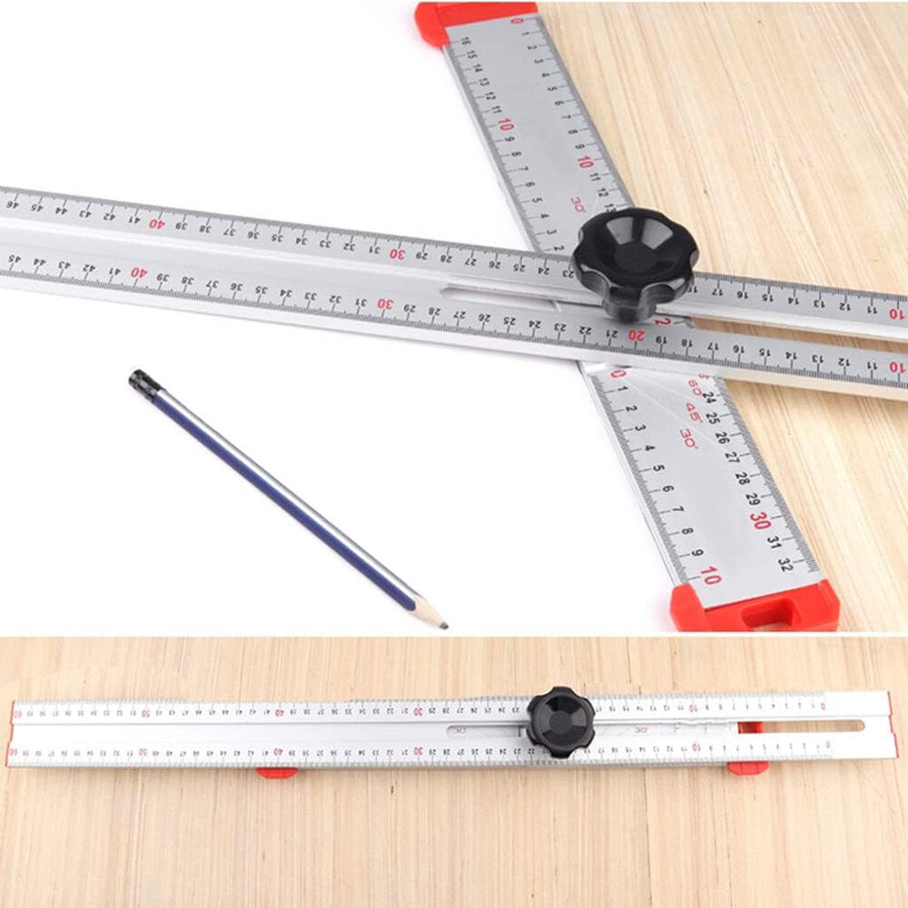 High Precision Aluminum Alloy Angle Ruler for Woodworking - Adjustable Drilling & Marking Gauge, Easy Assembly, Red/Silver