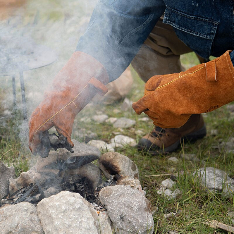 Flame Retardant Heat Insulation Gloves Leather High Temperature Outdoor Camping Picnic BBQ Gloves
