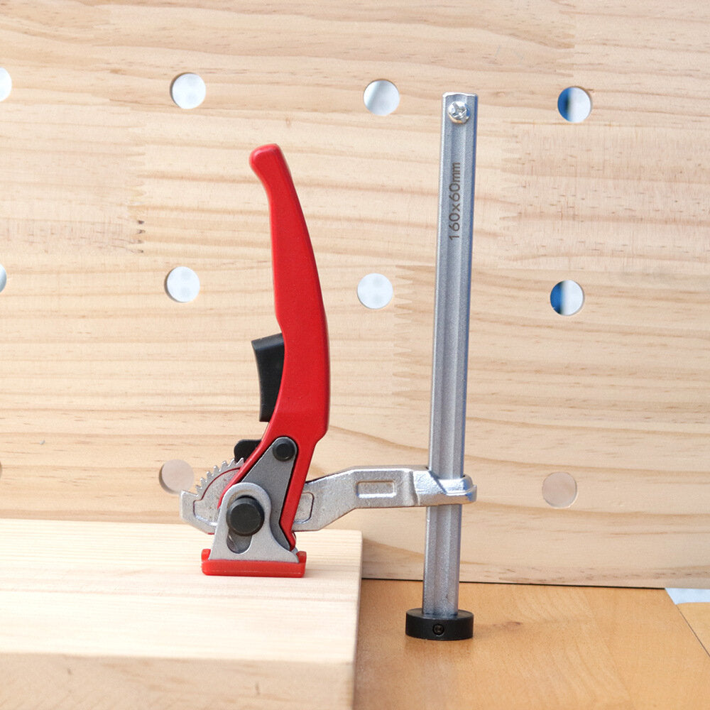 Woodworking Desktop Fixing Clamp - Adjustable 160MM Hold Down, Durable Zinc Alloy, Quick Press Technology, Red