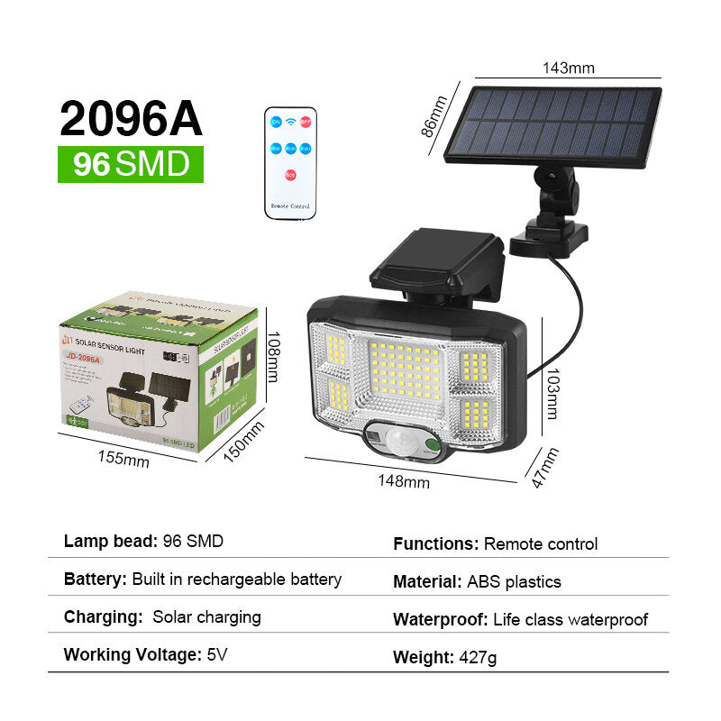 Solar Lights Outdoor LED/COB Wireless Motion Sensor Light Integrate/Separate Design Wide Angle with 3 Lighting Modes IP65 Waterproof Garden Solar Lamp