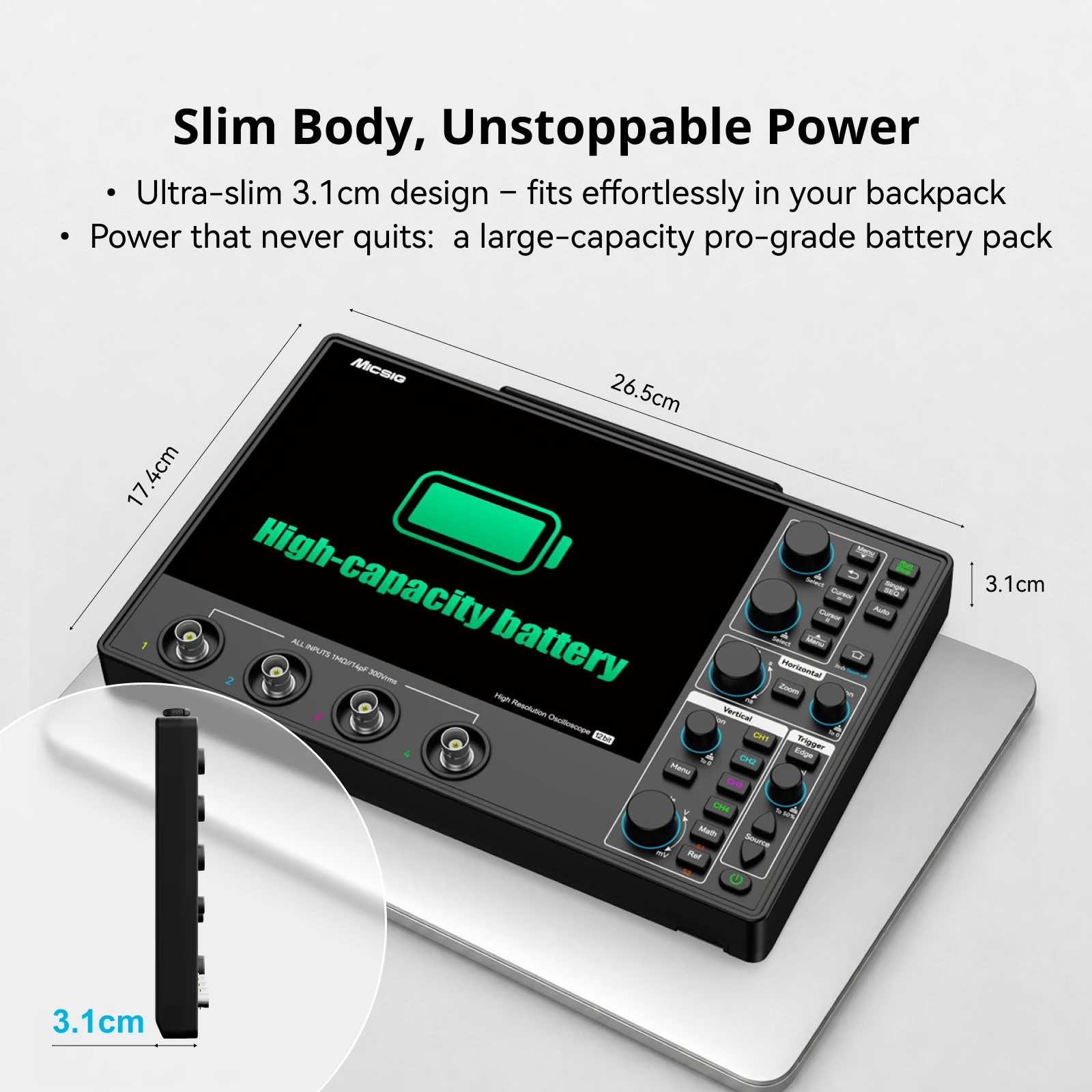 Automotive Digital Oscilloscope, 100MHz, 4 Channels, 1GSa/s, 12-Bit Resolution, 110Mpts Memory & 8-Inch Touchscreen