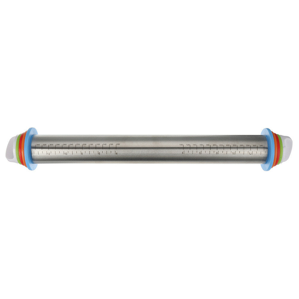 17 Inch Stainless Steel Rolling Pin Adjustable Roller Pin with Silicone Baking Mat 4 Removable Thickness Rings for Baking