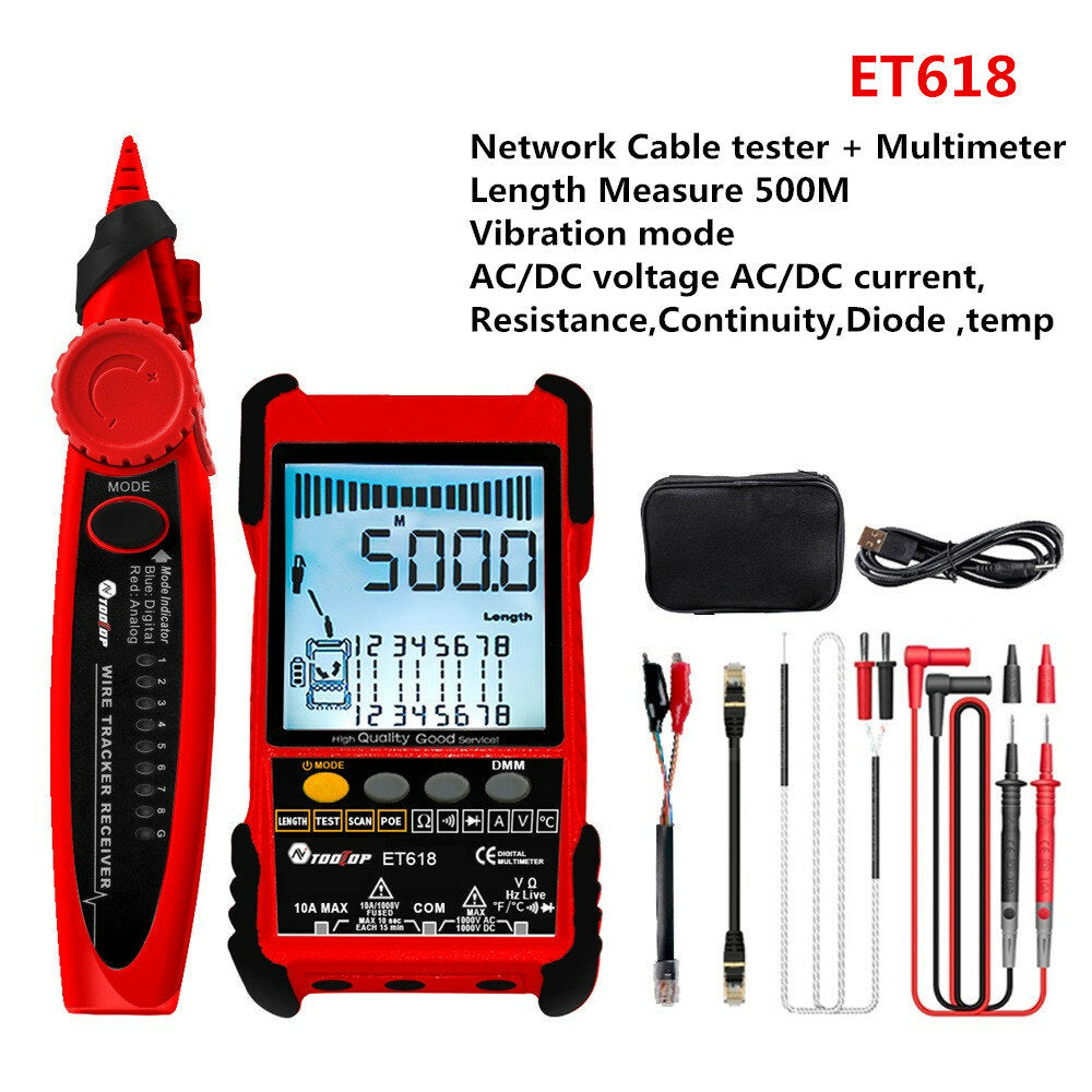 Large LCD Screen Network Cable Tester + Multimeter 2 in 1 AC DC Current Voltage Measurement Anti-noise Line Tracker