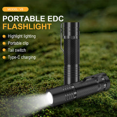 800LM Type-C Fast Rechargeable EDC Flashlight with 18650 Battery Power Indicator Waterproof Mini LED Torch