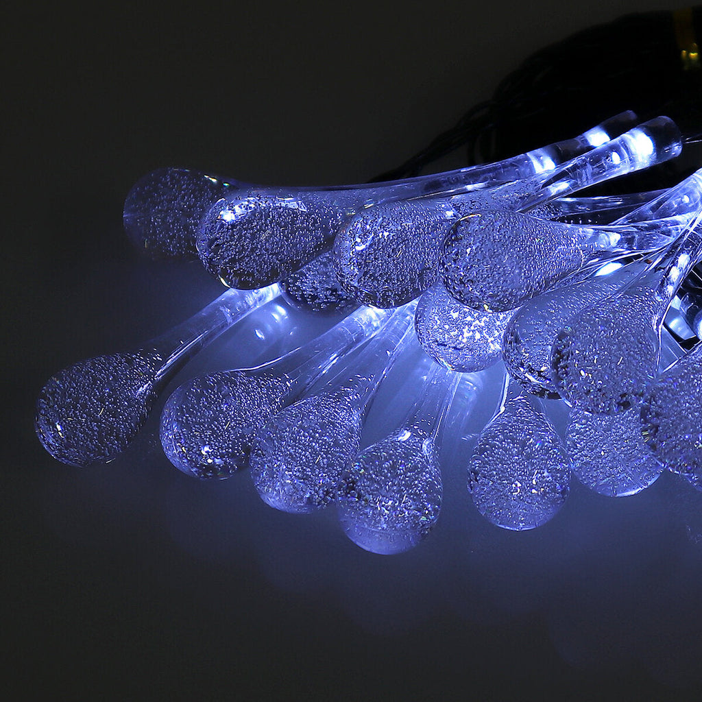 16.4FT 5M 20LED Solar Outdoor String Light Two Modes Water Drop Fairy Lamp Garden Christmas Decoration