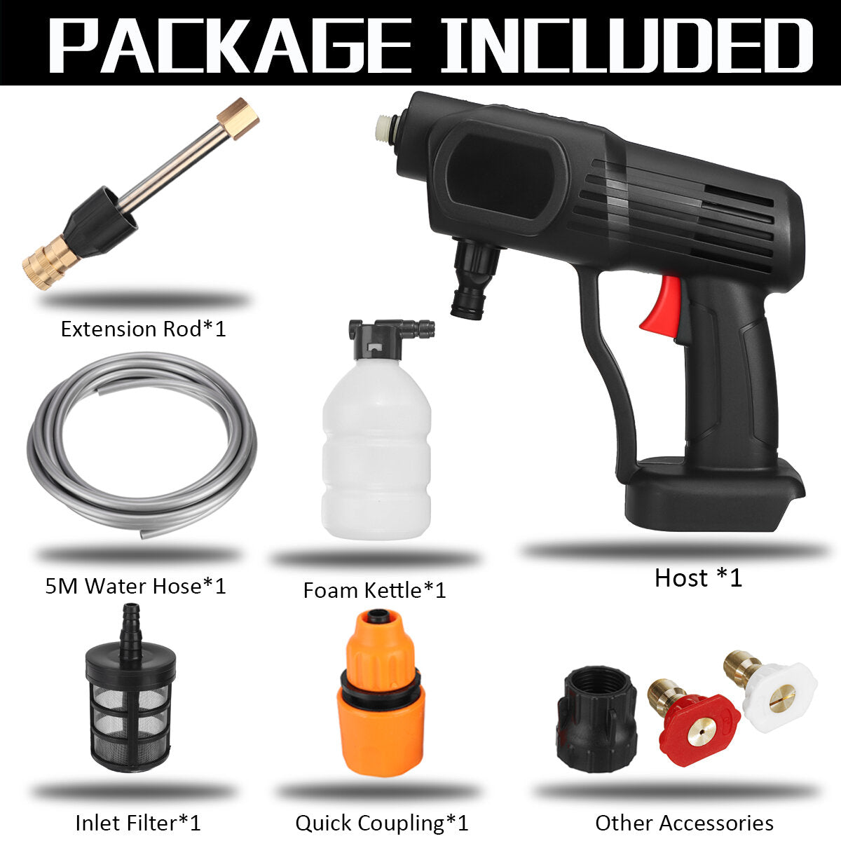 1500W 60Bar High Pressure Cordless Car Washer Spray Guns Water Cleaner 88VF Battery