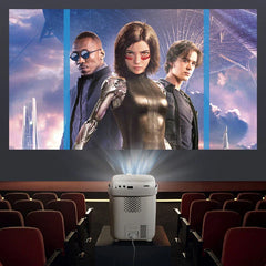 AI Voice Remote Portable Projector 1080P HDR10+ WiFi+BT Low Blue Light Home Theater with Surround Sound & 3D Video Player EU Plug