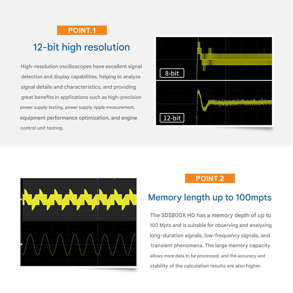 Oscilloscope 100MHz 70MHz Bandwidth 2GSa/s 12-bit High Resolution Enhanced Signal Analysis Versatile Triggers