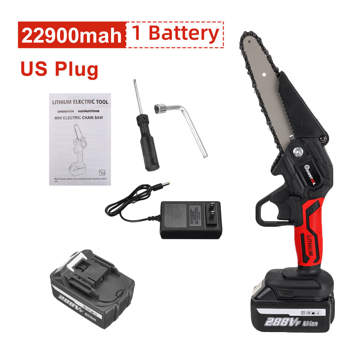 6 Inch 1200W Electric Chain Saw Cordless Pruning Chainsaw Garden Woodworking Tool