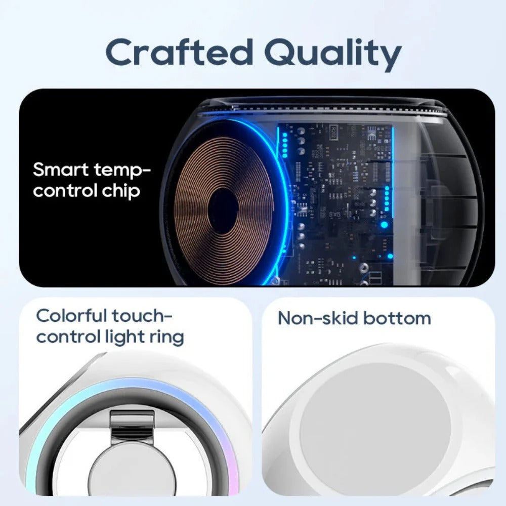 3-in-1 Wireless Charger for Phone, AirPods & Apple Watch - Capsule with 360° Rotation & Colorful Lighting, Safe Charging