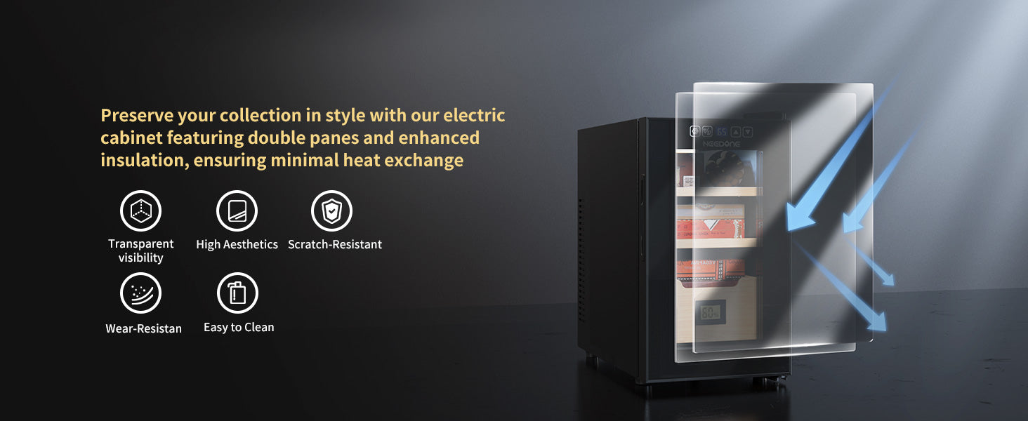 26L Electric Cigar Humidor, 200-Cigar Capacity, Heating & Cooling, Spanish Cedar Shelves, Drawer & Hygrometer