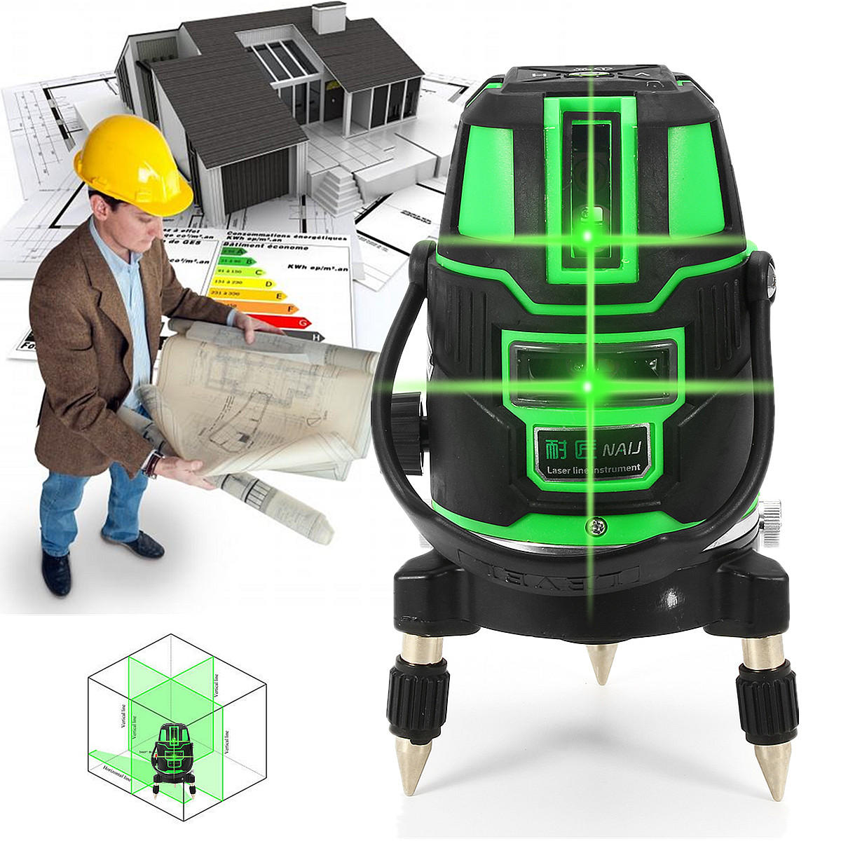 Green Laser Level 2Line 3Line 5Line Cross Lines Self-Leveling 360 Rotary Measure Tool