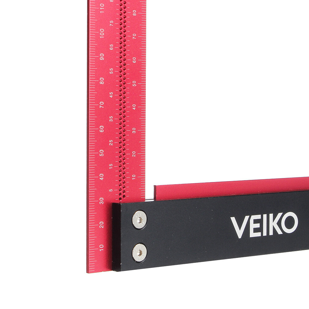 L-Shaped Hole Ruler - Anodized Aluminum, 300mm/12 Inch, Red & Black, Double Scale, 90° Squareness, Precision Measuring Tool