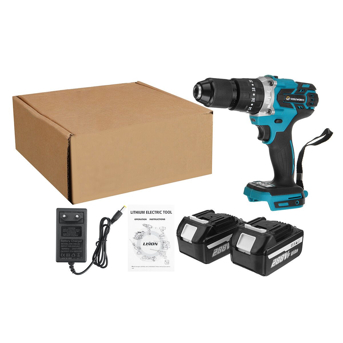3 In 1 Cordless Electric Impact Drill Driver Brushless Driver Drill Hammer with EU Plug LED Working Light