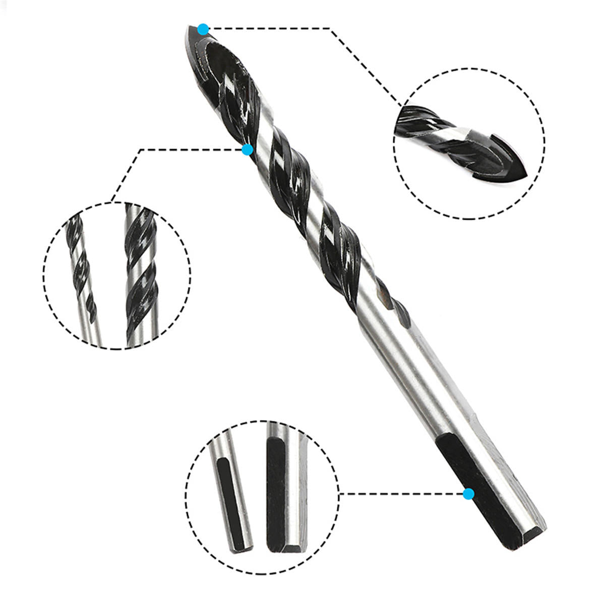 3/4/5/6/8/10/12mm Triangle Twist Drill Bit Concrete Glass Ceramic Tile Marble Drill Bit Pack7