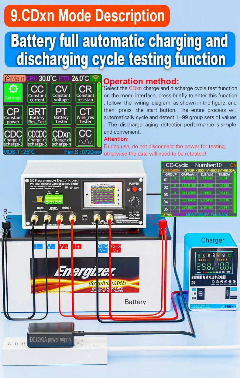 Electronic Load Tester 150/300/450/600W WiFi Tuya 0-200V 50A Battery Capacity Monitor Programmable Discharge Tool IPS Display High Precision Bluetooth Connection