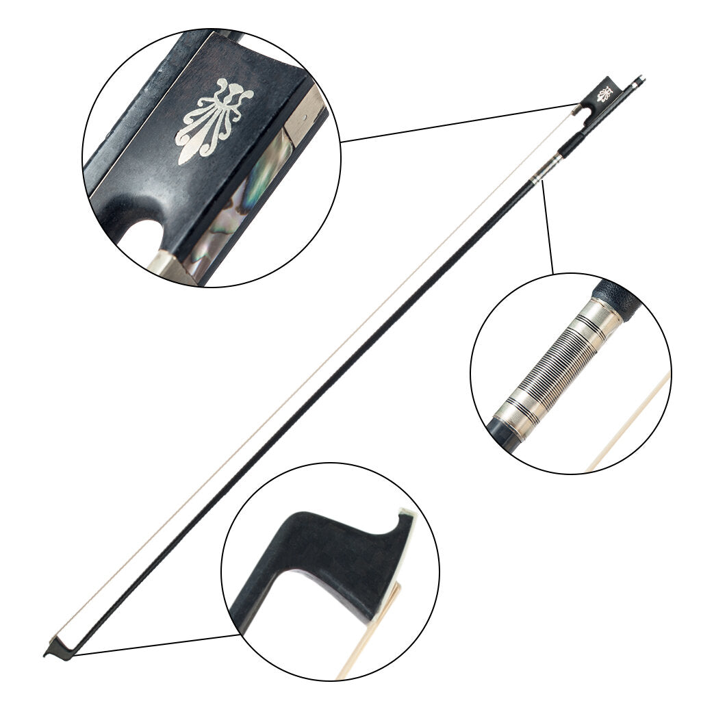 4/4 Violin/Fiddle Bow Grid Carbon Fiber Bow W/ Ebony Frog Round Stick Exquisite Horsehair Well Balance