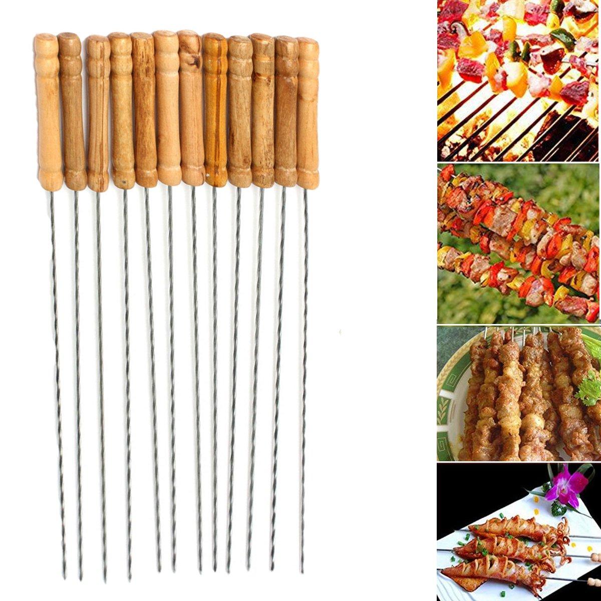 12X Stainless Steel Metal Barbeque Skewer Needle BBQ Kebab Stick Utensil 30cm BBQ Stick Fork