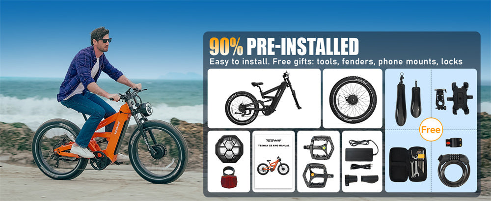 Electric Bike 48V 30AH Battery 2400W(Peak 4000W) Motor Recommended Top Speed 25KM/H 26 Inch Tire Electric Bicycle 190 KM Mileage Range Max Load 180KG