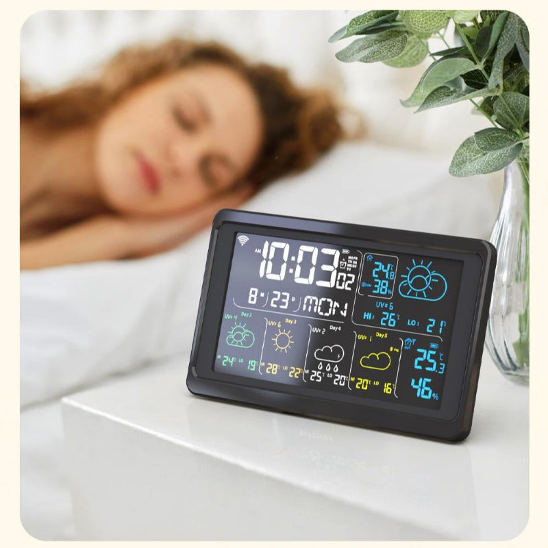 WiFi Weather Station Alarm Clock - Wireless Indoor/Outdoor Thermometer, Works with Tuya/Smart Life, 12/24H, Date/Week Display