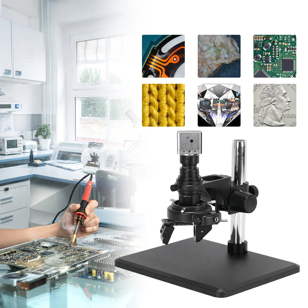 Real 4K UHD 3D Microscope Camera 7- 200X Parfocal Lens Industrial Electronic Digital Microscope for Phone Repair PCB Soldering