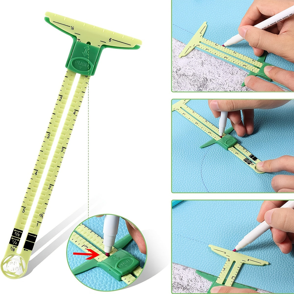5-in-1 Sliding Gauge Sewing Tool Fabric Quilting Ruler For Knitting Crafting