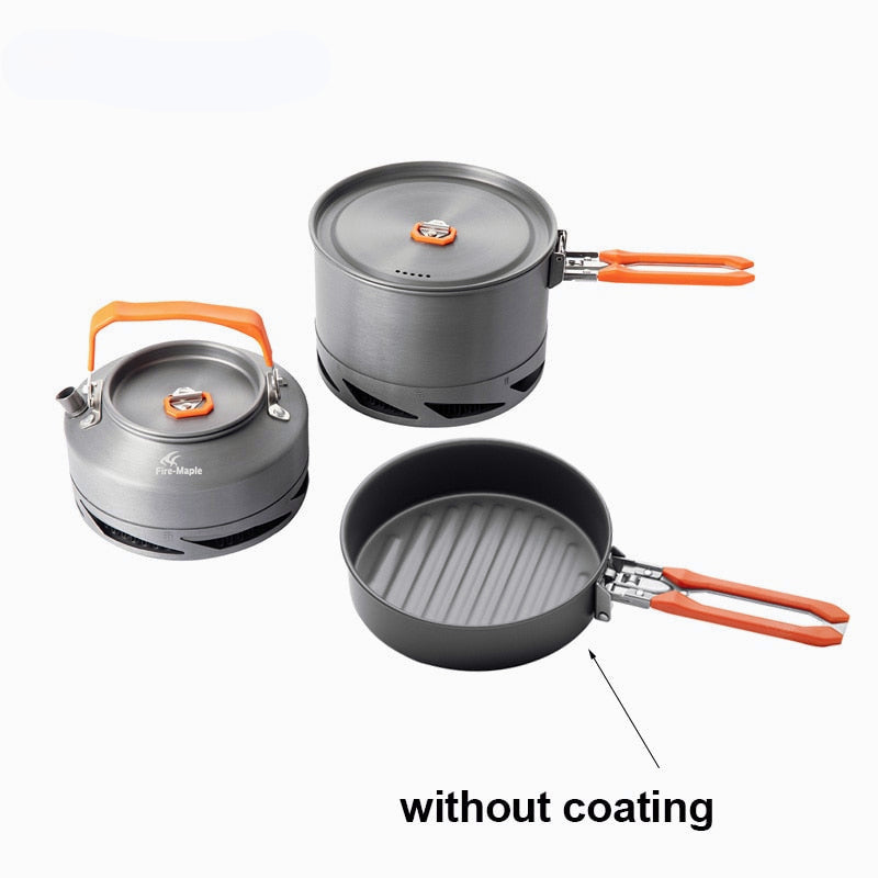 Camping Cookware Utensils Dishes Camp Cooking Set Hiking Heat Exchanger Pot Kettle Outdoor Tourism Tableware