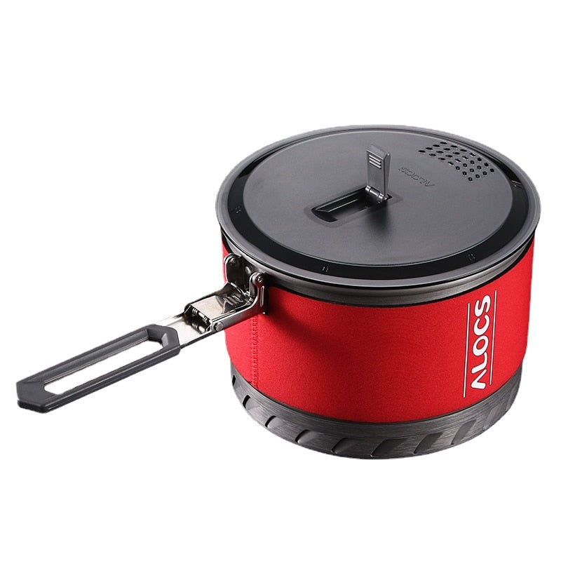 Outdoor Heat Exchange Camping Cooking Pot Cookware Folding Handle For Hiking Backpacking Picnic