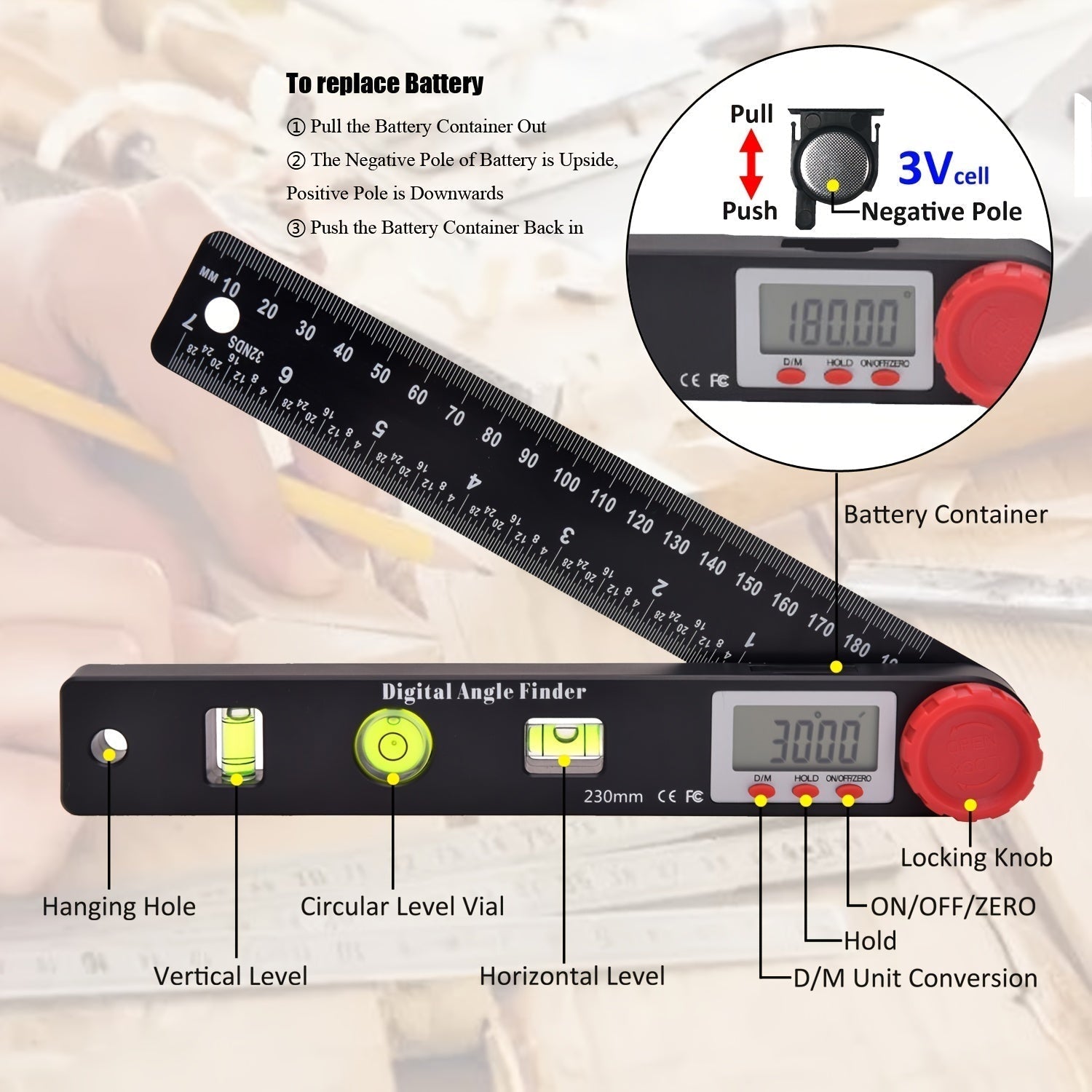 4 In 1 Digital Protractor With Horizontal Vertical & Circular Level