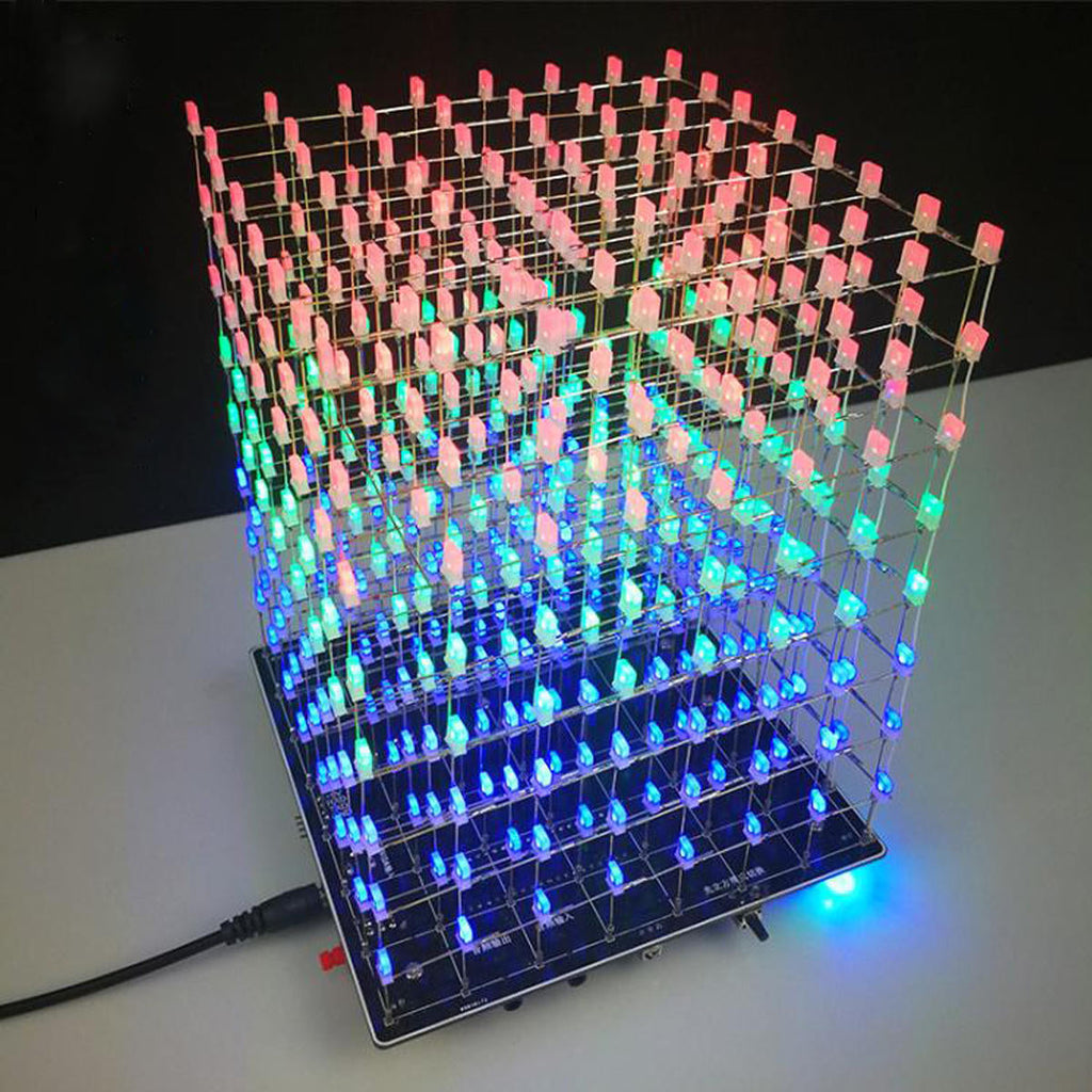 DIY 3D Light Cube Kit 8x8x8 LED Built-in MP3 Music Spectrum 3W Speaker Amplifier