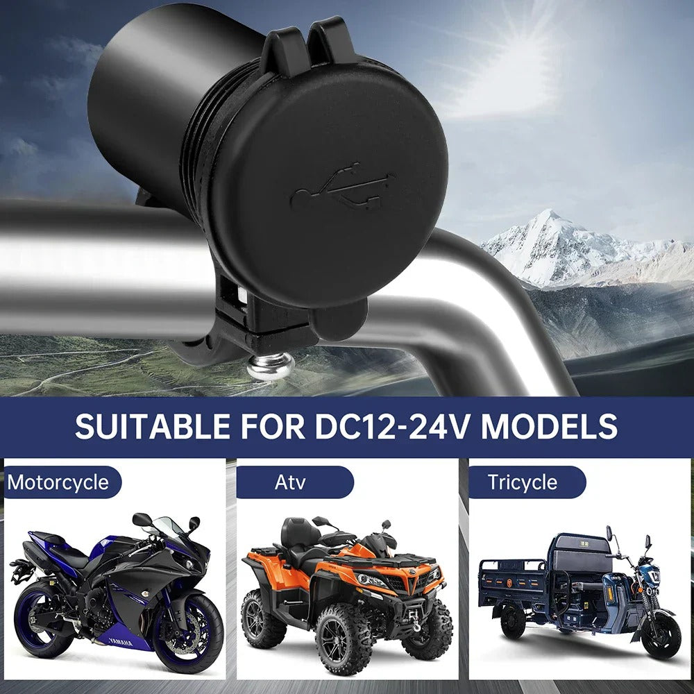 Waterproof Motorcycle USB Charger 12V 5V 1.5A Adapter for Phone & Mobile Devices - 112CM Cable Length