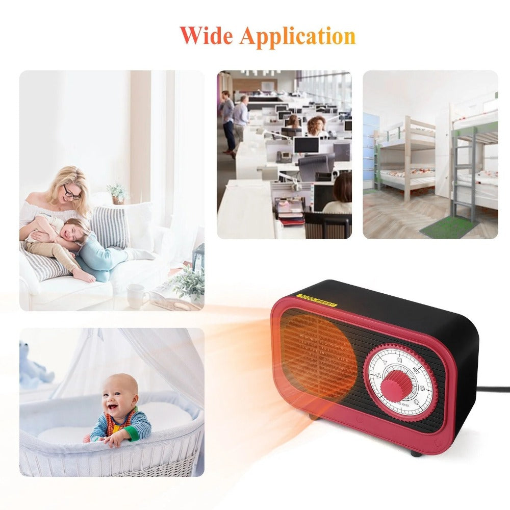 Retro Style Electric Space Heater - Mini Indoor Fan, Quiet Ceramic Heating, Overheat Protection, 250V for Bedroom/Office