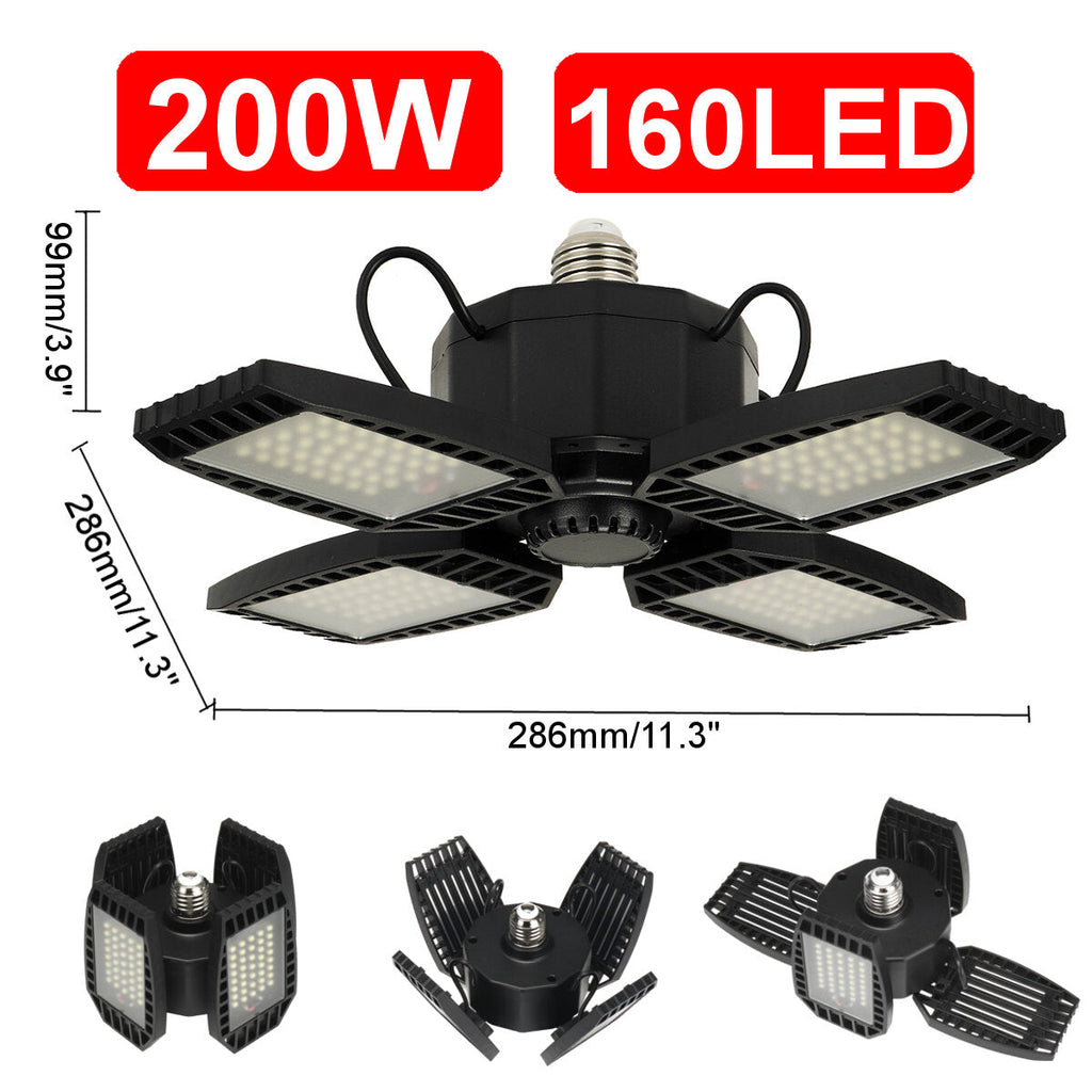 E27 E26 80/150/200/250W LED Garage Light Bulb Deformable Ceiling Fixture Lamp