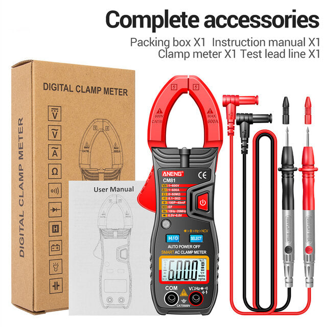 6000 Counts Auto Range NCV Digital Clamp Meter DC/AC Voltage Current Resistance Frequency Capacitance Tester