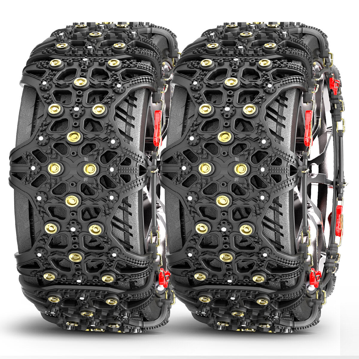 2pcs Full Cover Tire Snow Chains Anti-Slip Sand Muddy Roads with Quenched Steel Studs Winter Safety Emergency Necessities