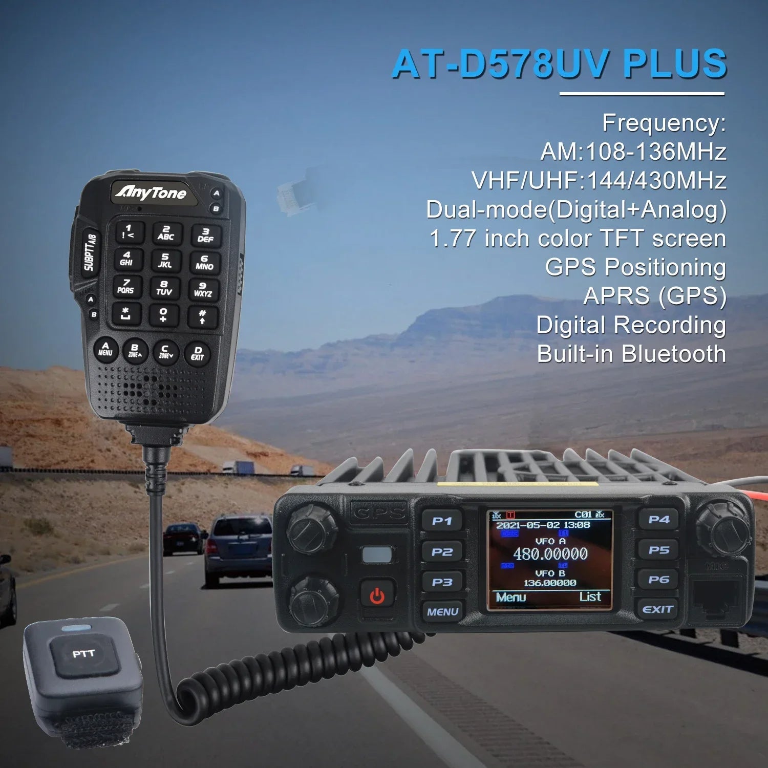 Plus VHF UHF Air Band Receive GPS APRS bluetooth PTT DMR Digital Repeater Function FM Mobile Radio AES256