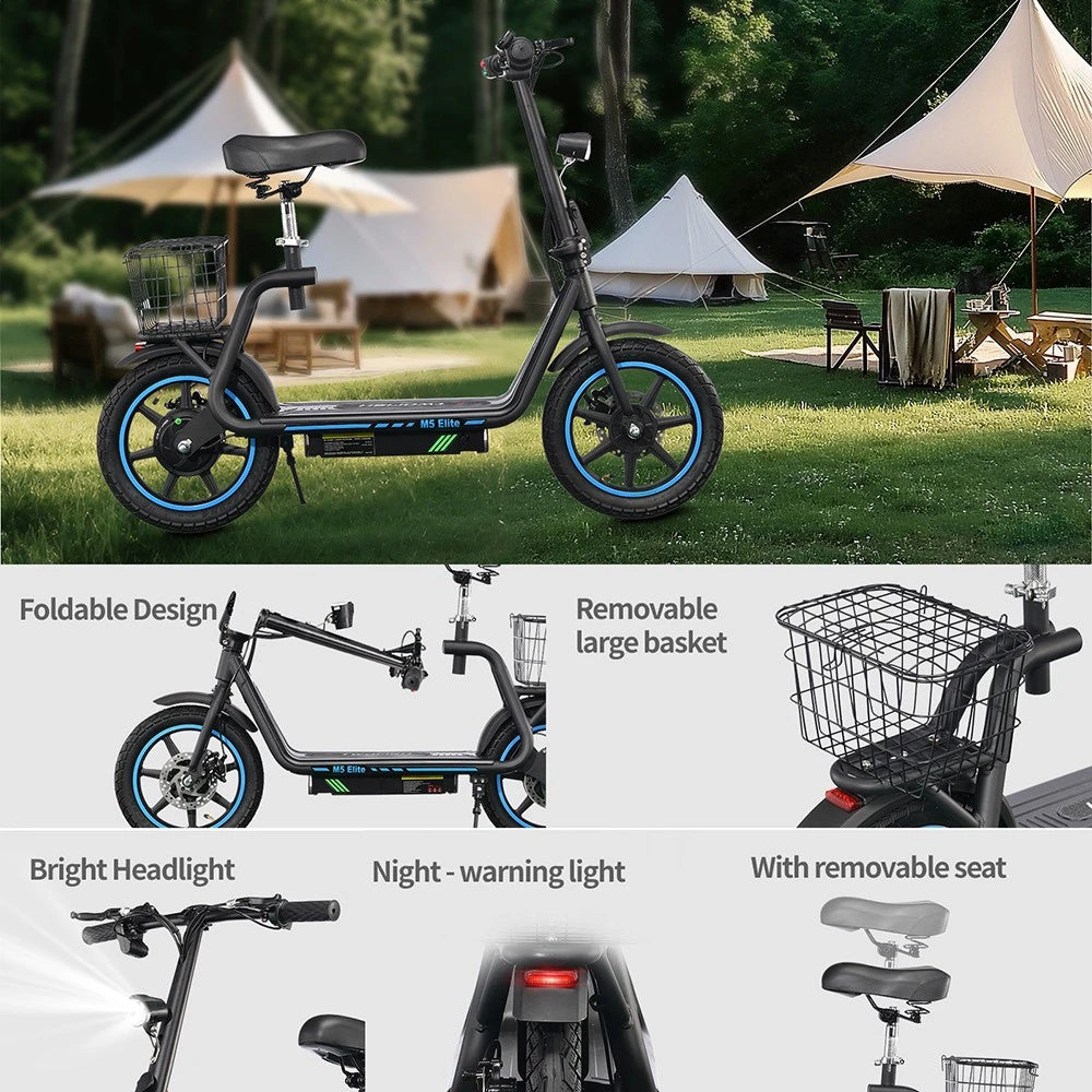 Electric Scooter 48V 13Ah Battery 500W Motor Top Speed 20KM/H 14inch Tires 30KM Max Mileage 120KG Max Load Folding E-Scooter
