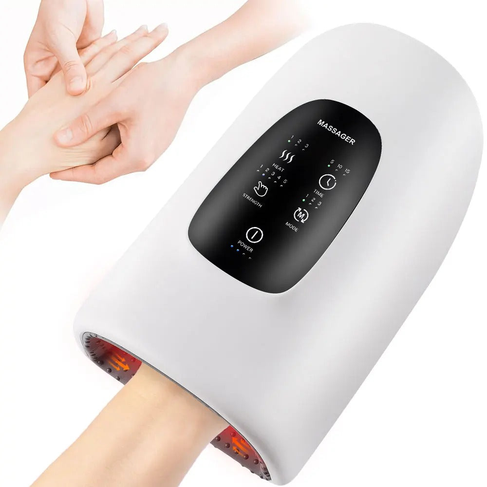 Air Compression Palm Acupoint Massager - 3 Modes, 5 Intensities, Hot Compress, Touch Screen, Hand Spa Relaxation Device