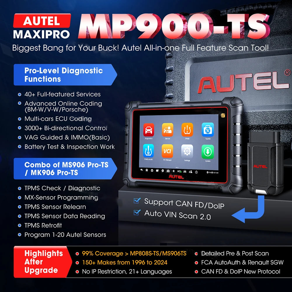OBD2 Code Reader Car Diagnostics Scanner TPMS Programming Tools CAN FD DoIP Upgraded of MP808S TS MP900BT