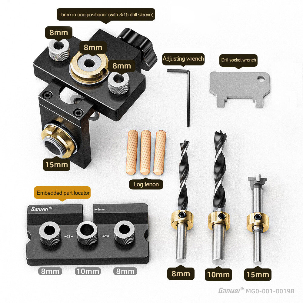 Three-in-One Woodworking Locator Tool - Durable 6061 Aluminum, Precision Markings, Clamping Range 0-52mm, Multiple Drill Sizes