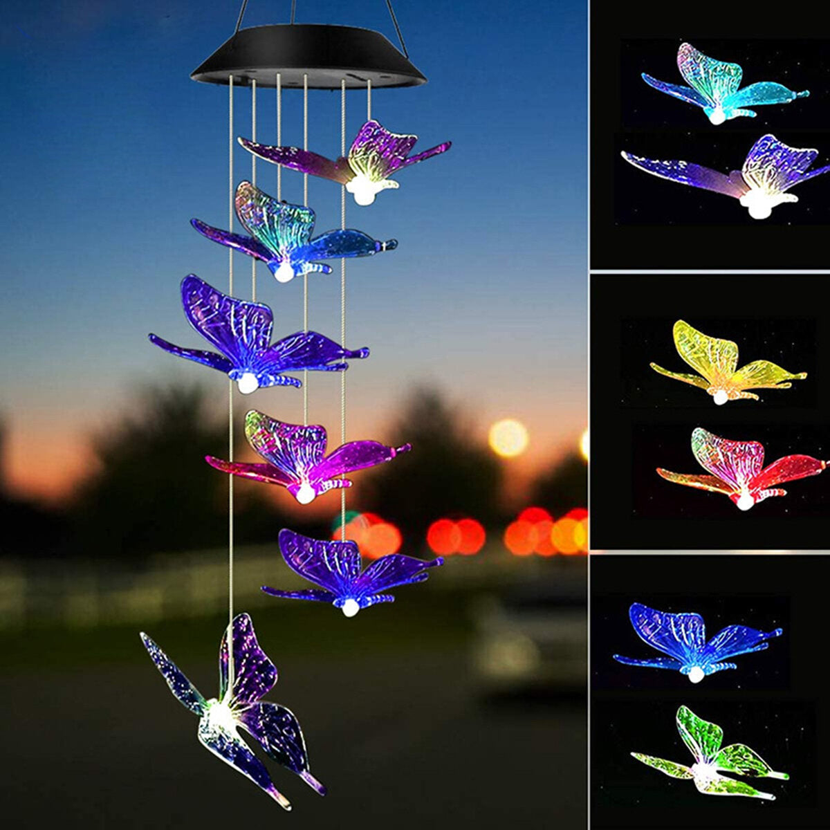 Color Changing LED Solar Powered Wind Chime Light Hanging Garden Yard Decor