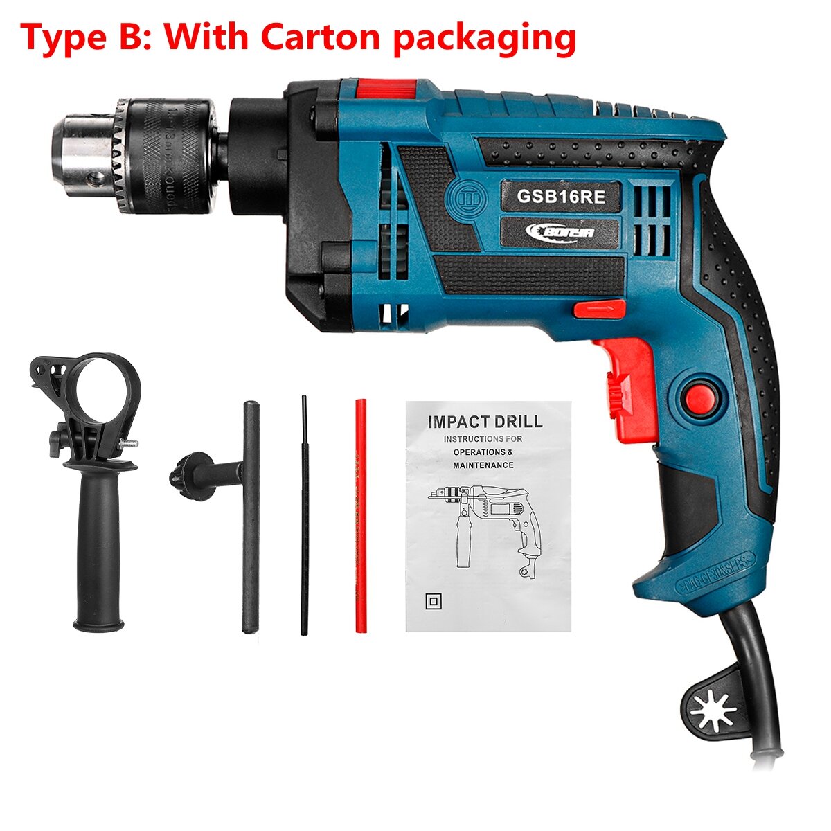 220V 1200W Electric Impact Hand Drill Bit Set Variable Speed Adjustable Woodworking Drill Power Tool