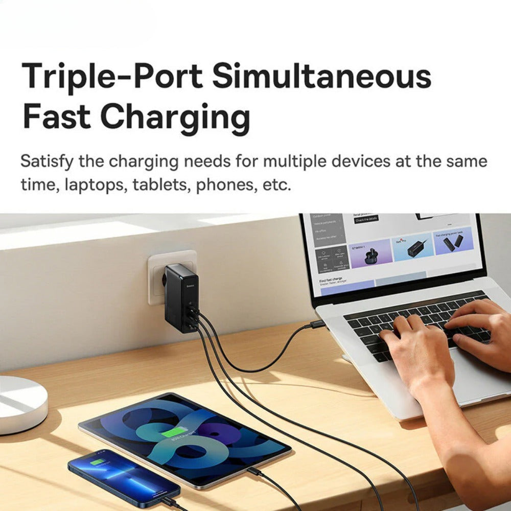 140W USB-C Charger with 2 Ports, EU Plug, Fast Charging, Compact Design for Phones, Tablets, Laptops - Black